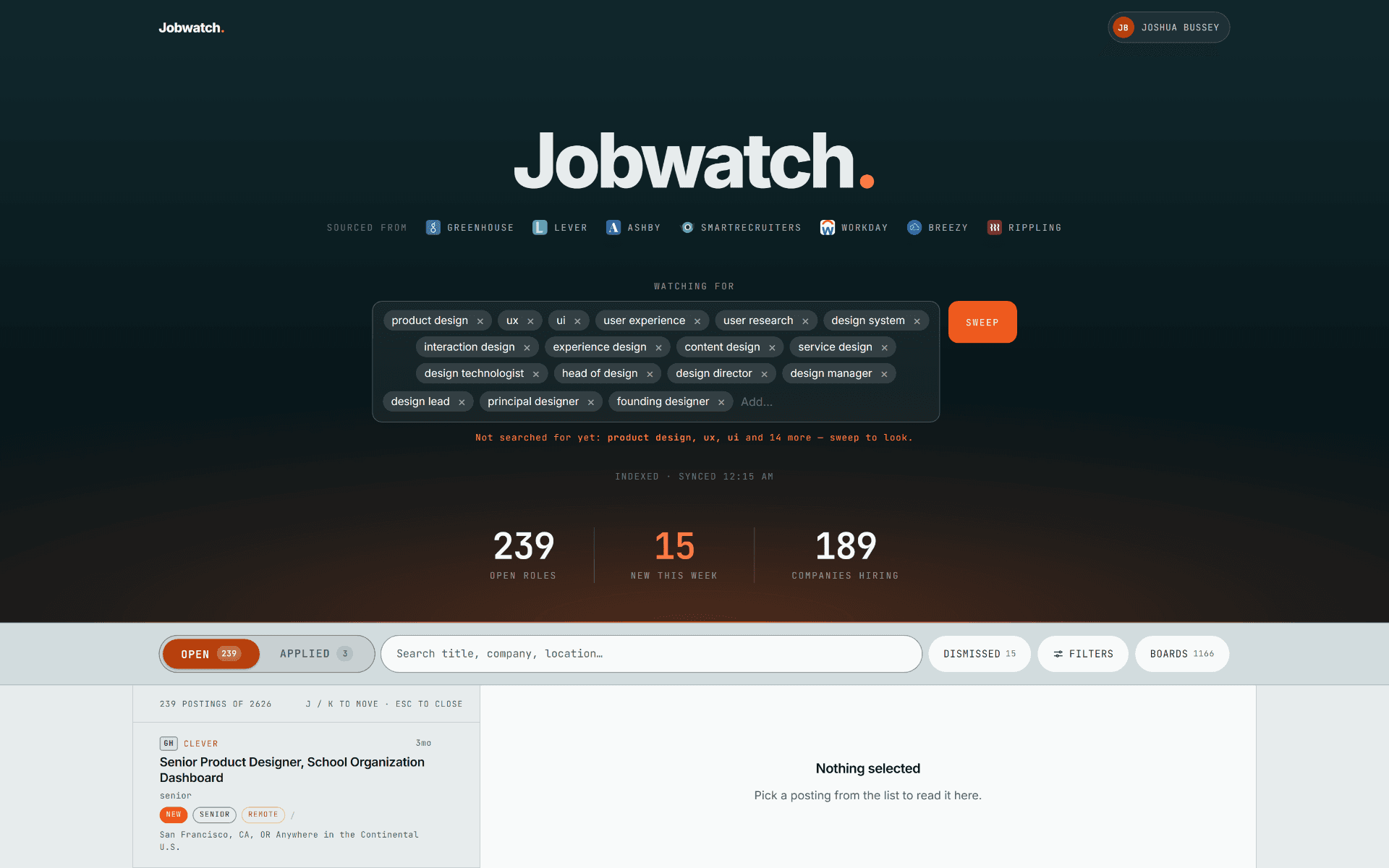 Jobwatch — problem overview
