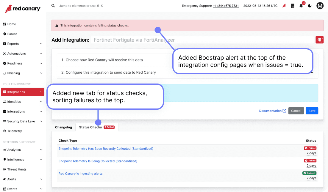 Integrations with failing status checks — Red Canary